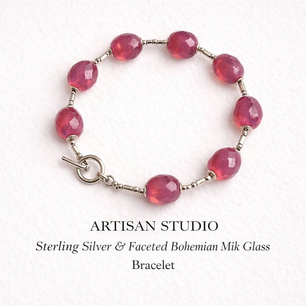 Sterling Silver Faceted Bohemian Milk Glass Bracelet | Artisan Studio